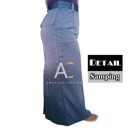 Rok Span Abu-abu Rempel belakang Maxi Skirt
