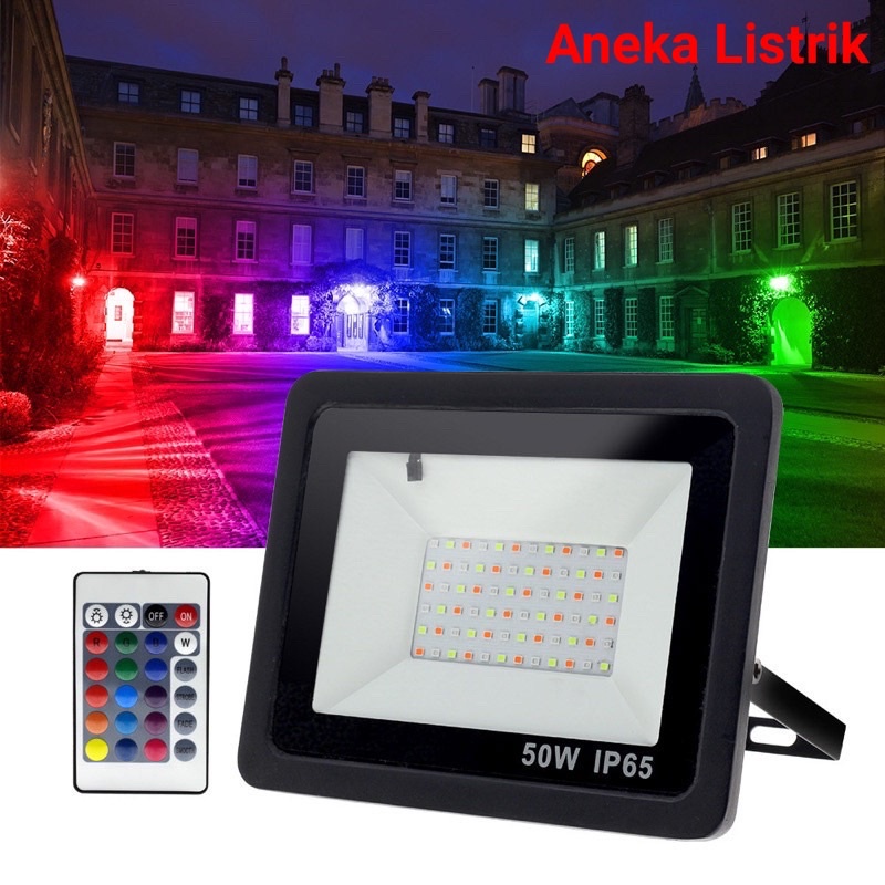 LAMPU SOROT LED RGB 50 WATT FLOOD LIGHT RGB 100WATT DENGAN REMOTE WARNA WARNI