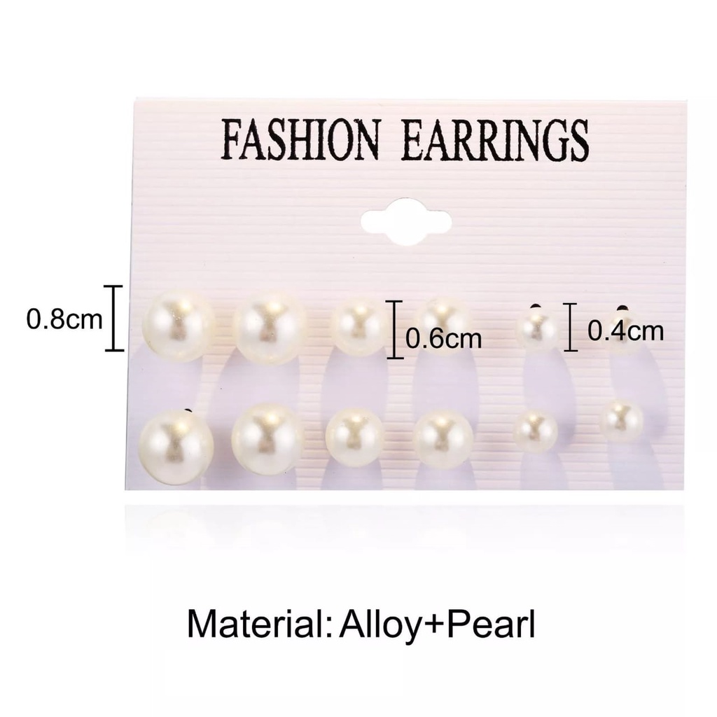 SET 6PCS Anting Gaya Korea Mutiara Lingkaran Permata untuk Wanita Women Earrings Piercing