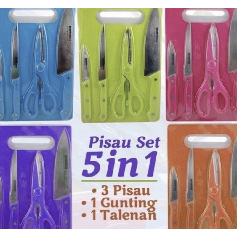 Pisau dapur + Talenan + Gunting dapur &amp; Cutting board 5in1 -Pisau