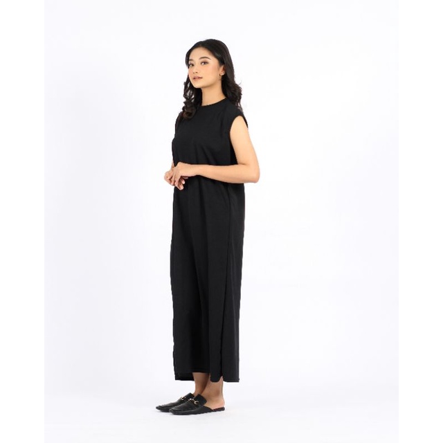 INNER SPAN DRESS HITAM TANPA LENGAN | INNER DRESS PANJANG POLOS | LONG DRESS PANJANG TANPA LENGAN