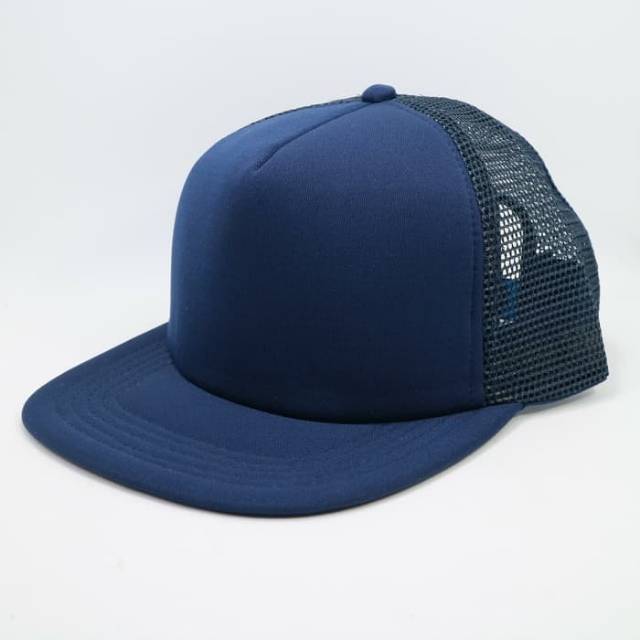 Topi Polos Snapback Jaring Biru Dongker Navy Polos