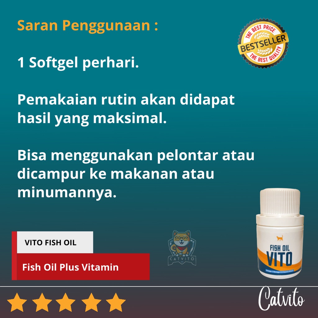 Vito Fish Oil Minyak ikan dengan Vitamin A D Untuk Meningkatkan Nafsu Makan dan Bulu Kucing Sehat