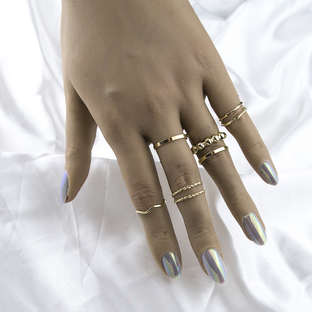 [ACKER] 8 Buah/Set Hip-hop Emas Gaya Korea Cincin Logam Set Untuk Wanita