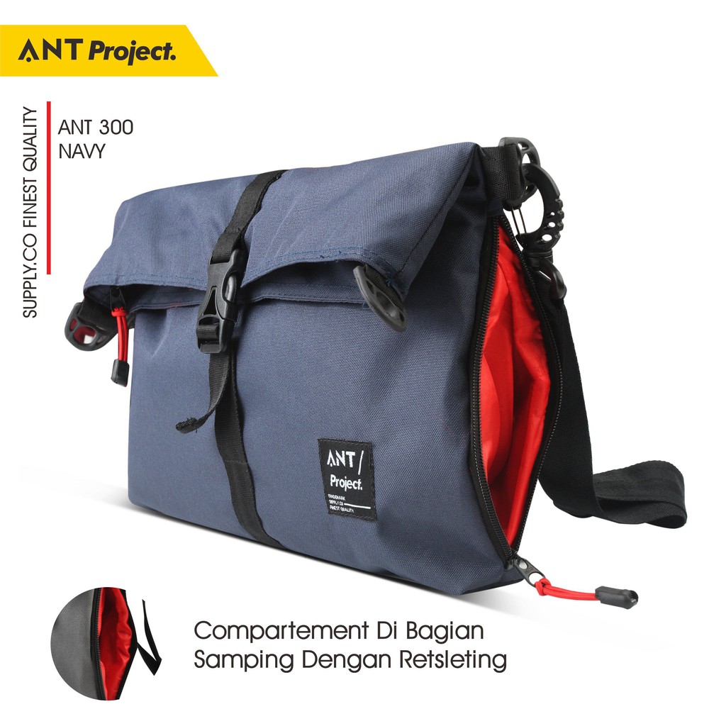 ANT PROJECT Tas Selempang Pria Distro Murah Keren Messenger Bag Cowok Canvas Cordura Premium Biru Navy