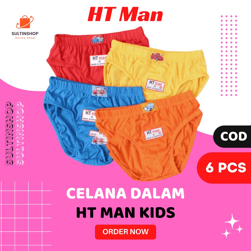 (6 Pcs) Celana Dalam Anak Laki-Laki HT Man Polos / Sempak Anak Laki-laki / Selempak Cowok / Slempak 