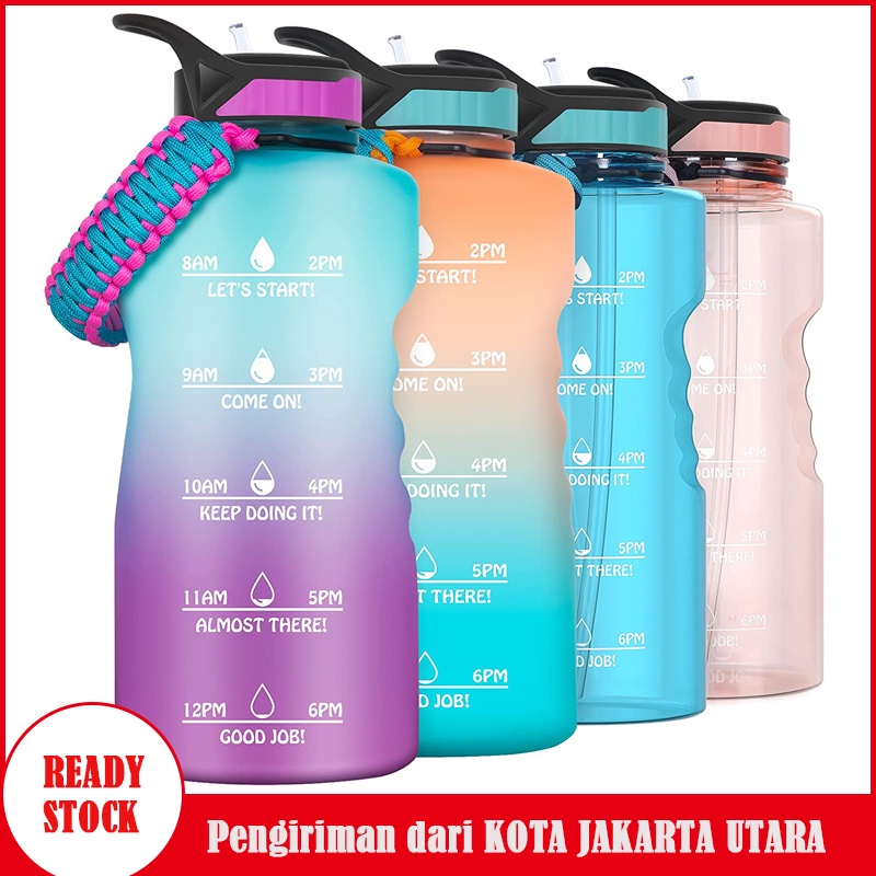 AKASO Botol Air Portabel 64oz dengan Straw Time Marker Kendi Air Bebas BPA Anti Bocor