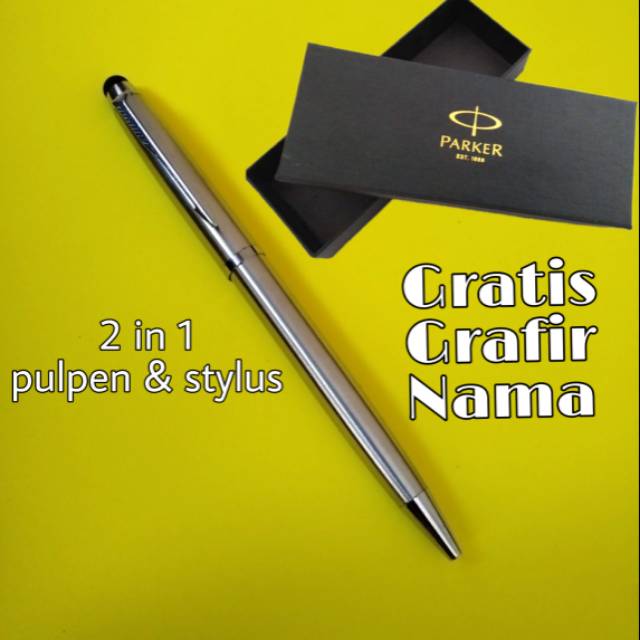 

Metal pen 2 in 1 parker stylus gratis grafir nama