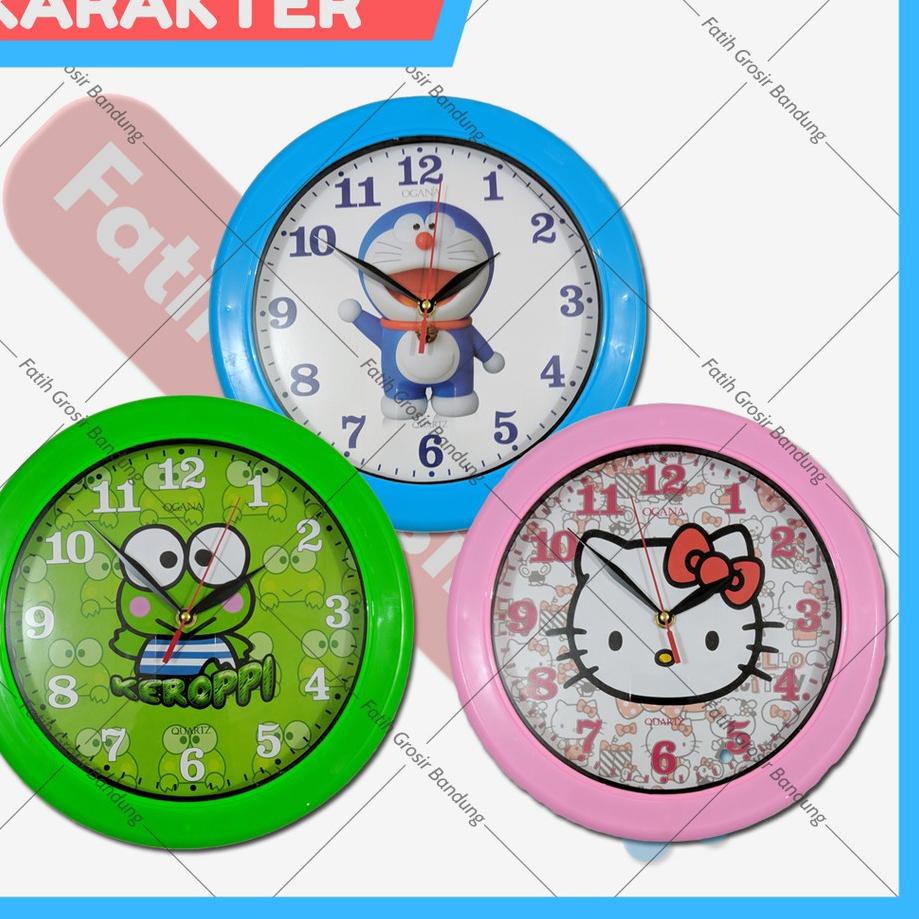 Grosir Jam Dinding Tempel Rumah Karakter Bulat Anak Kartun Doraemon Hello Kitty Keroppi â