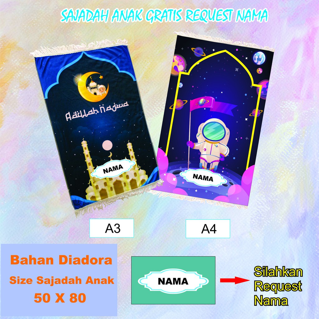 Sajadah Anak Custom Nama Karakter Sajadah Traveling Sajadah printing Sajadah Anak Pria Perempuan-1