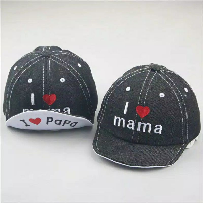 TOPI BAYI I LOVE MAMA PAPA / TOPI BASEBALL DENIM LEMBUT BAYI UNISEX