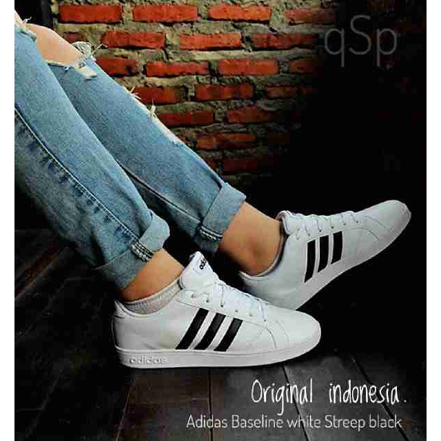 SEPATU ADIDAS / sneakres /  sepatu pria BASELINE WHITE STREEP BLACK ORI INDO WOMEN [05]