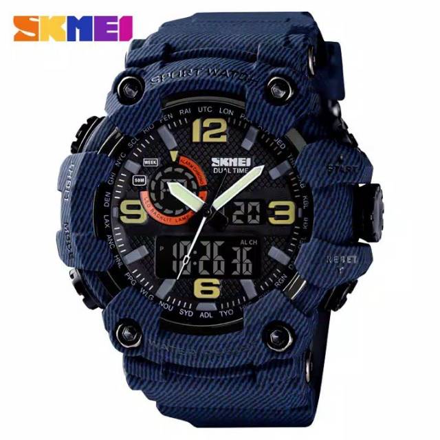 Jam Skmei 1520 denim army original bergaransi free paper box