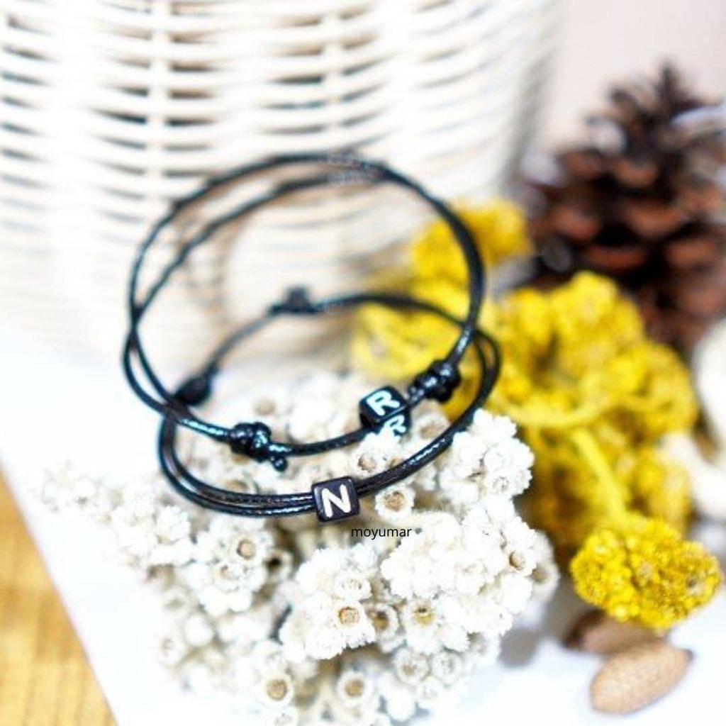 GELANG INISIAL (DADU double slide ) / gelang initial 1 HURUF TALI ANTI AIR PARACORD BRACELET | gelang persahabatan / gelang nama-5