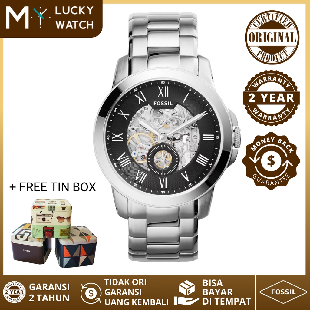 [ Original - Garansi 2 Thn ] Jam Tangan Pria ME3055 Grant Automatic Three Hand Stainless Steel Skele