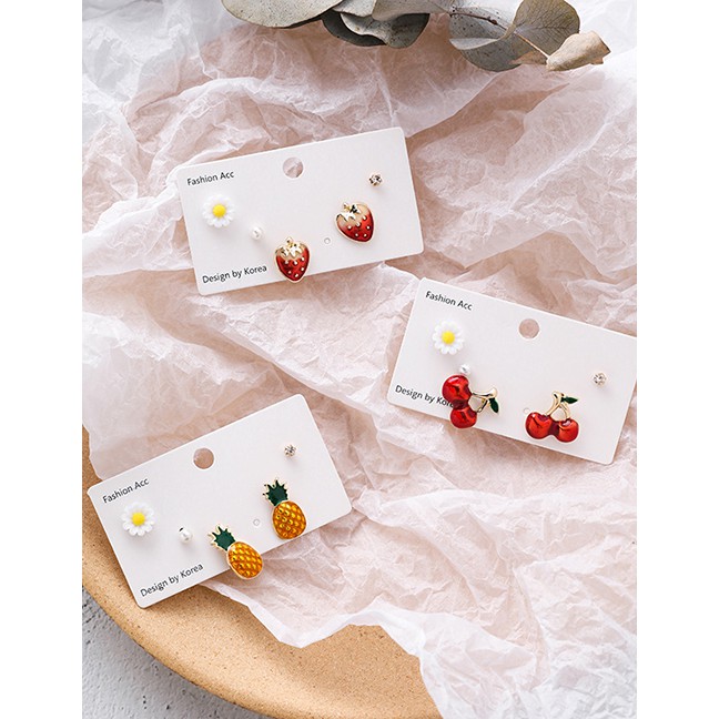 LRC Anting Tusuk Fashion Red Daisy Fruit Earrings Set Of 6 F81359