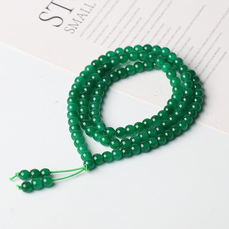 Chinese Green Agate 6Mm*108 Prayer Bead Mala Elastic Japamala