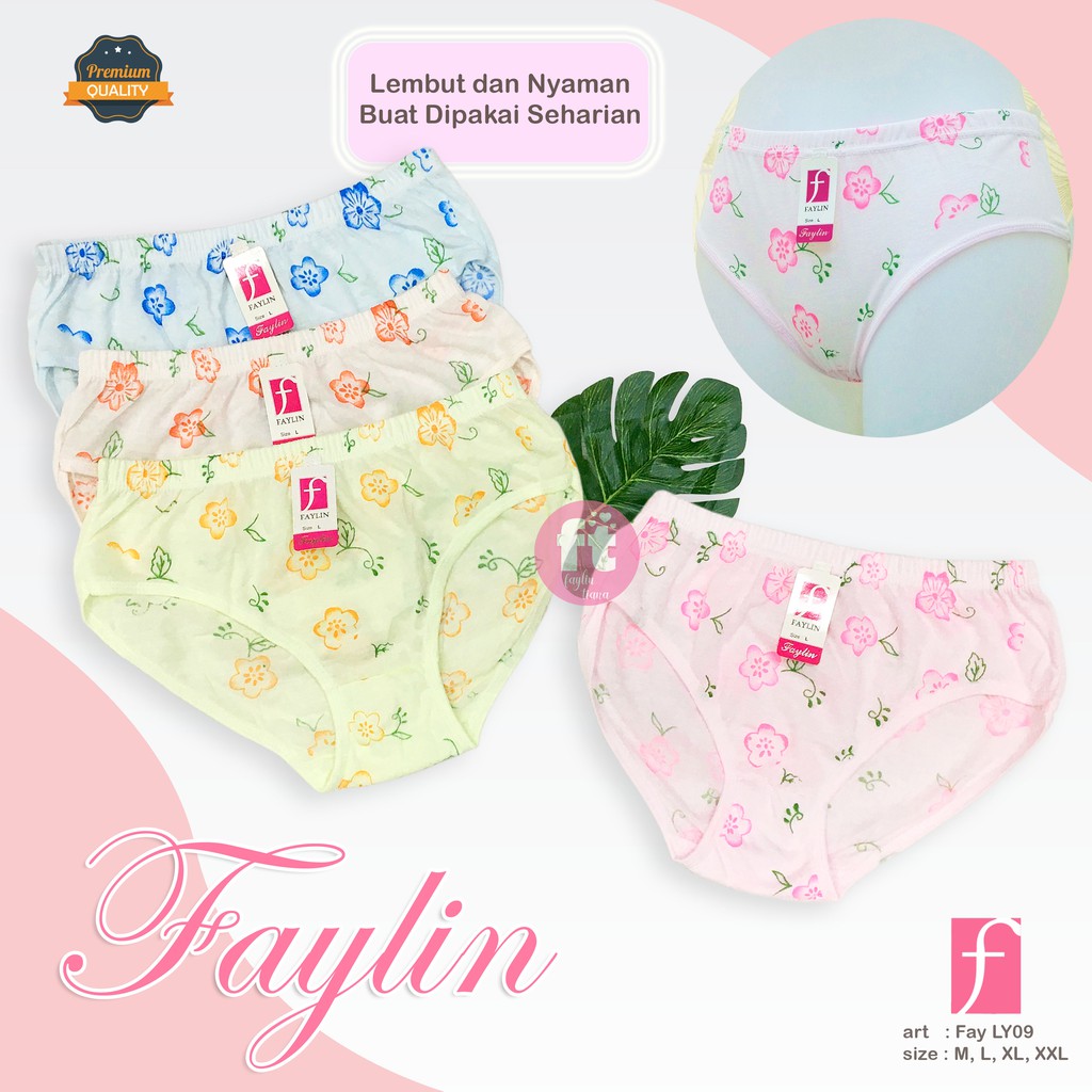 FAYLIN | Celana Dalam KATUN Wanita SABLON / Warna Muda / art FAY LY09