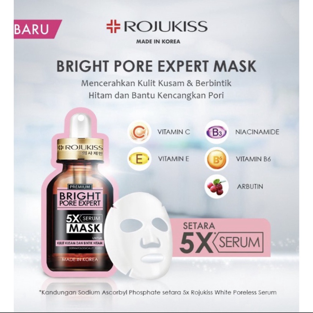 ROJUKISS Premium 5X Serum Mask 25ml | Rojukis Sheet Masker Gluta pore expert , Perfect Pore Expert, HYA pore Expert, Bright Pore Expert, Acne Pore Expert Mask