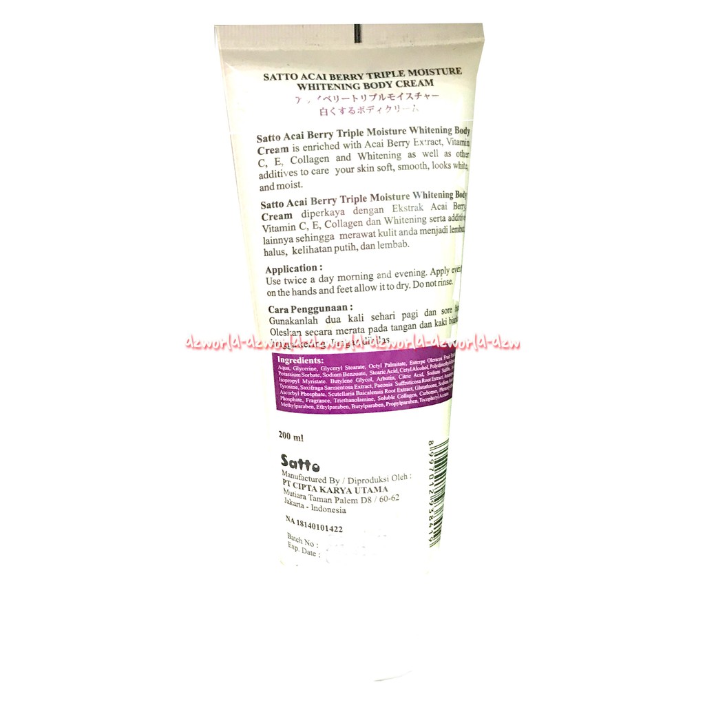 Satto Acai Berry Triple Moisture Cream 200ml Sato Krim