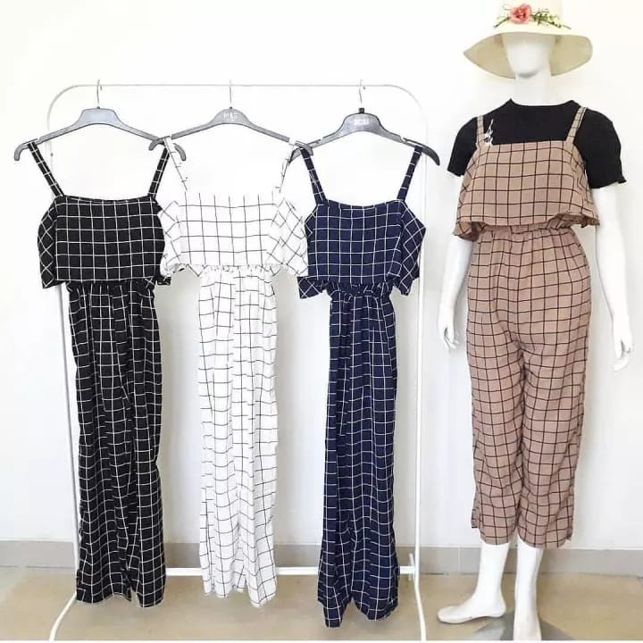 Jual JUMPSUIT KOTAKKOTAK MONALISA / JUMPSUIT MOTIF KAYU MODEL TERBARU