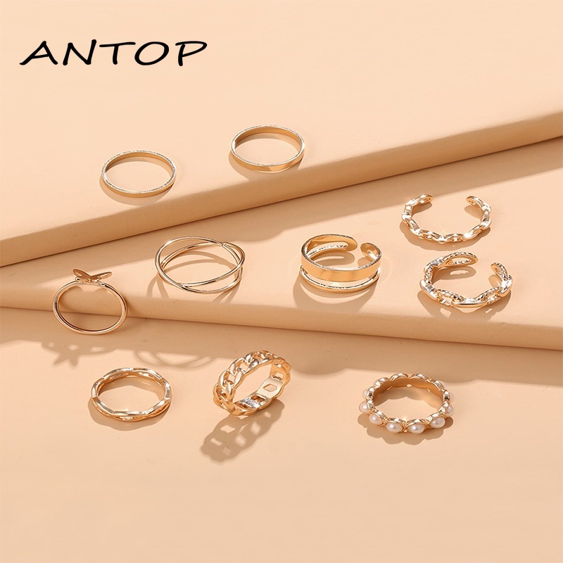 10 Buah/Set Korea Cincin Salib Mutiara Kupu-kupu Fashion Aksesoris Wanita Elegan ANTOP