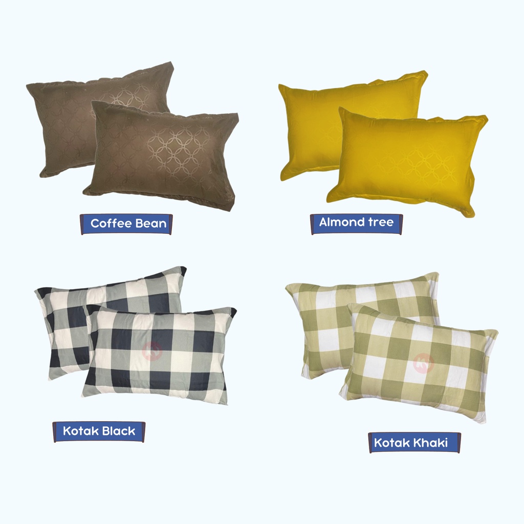 Sarung Bantal - Sarung Guling - Warna Polos Jacquard Embos - Motif Kotak Aesthetic - Grid Edisi 1