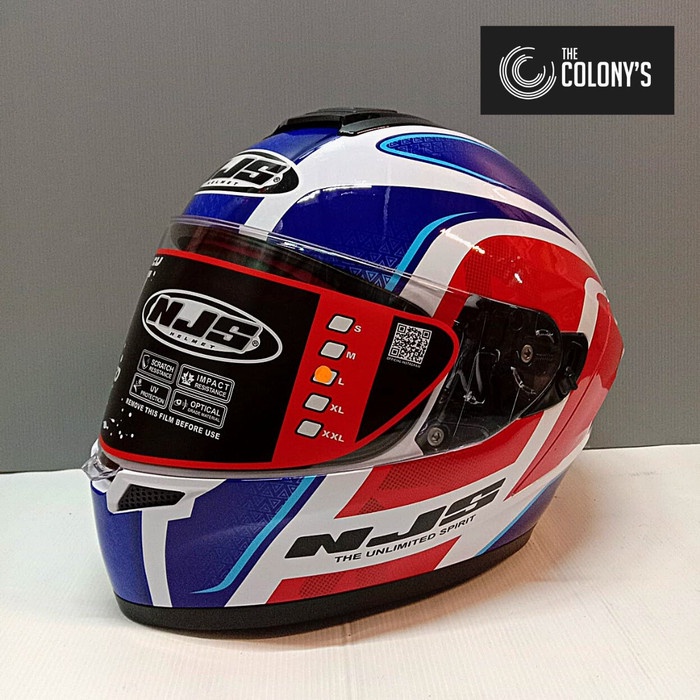 HELM NJS ZX1 TRICOLOR WHITE RED BLUE DOUBLE VISOR FULLFACE NJS ZX-1