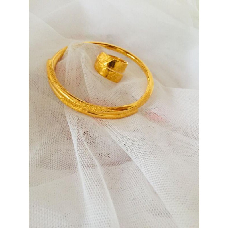 Gelang lilit 2 silih asih lapis emas + Cincin lapis emas