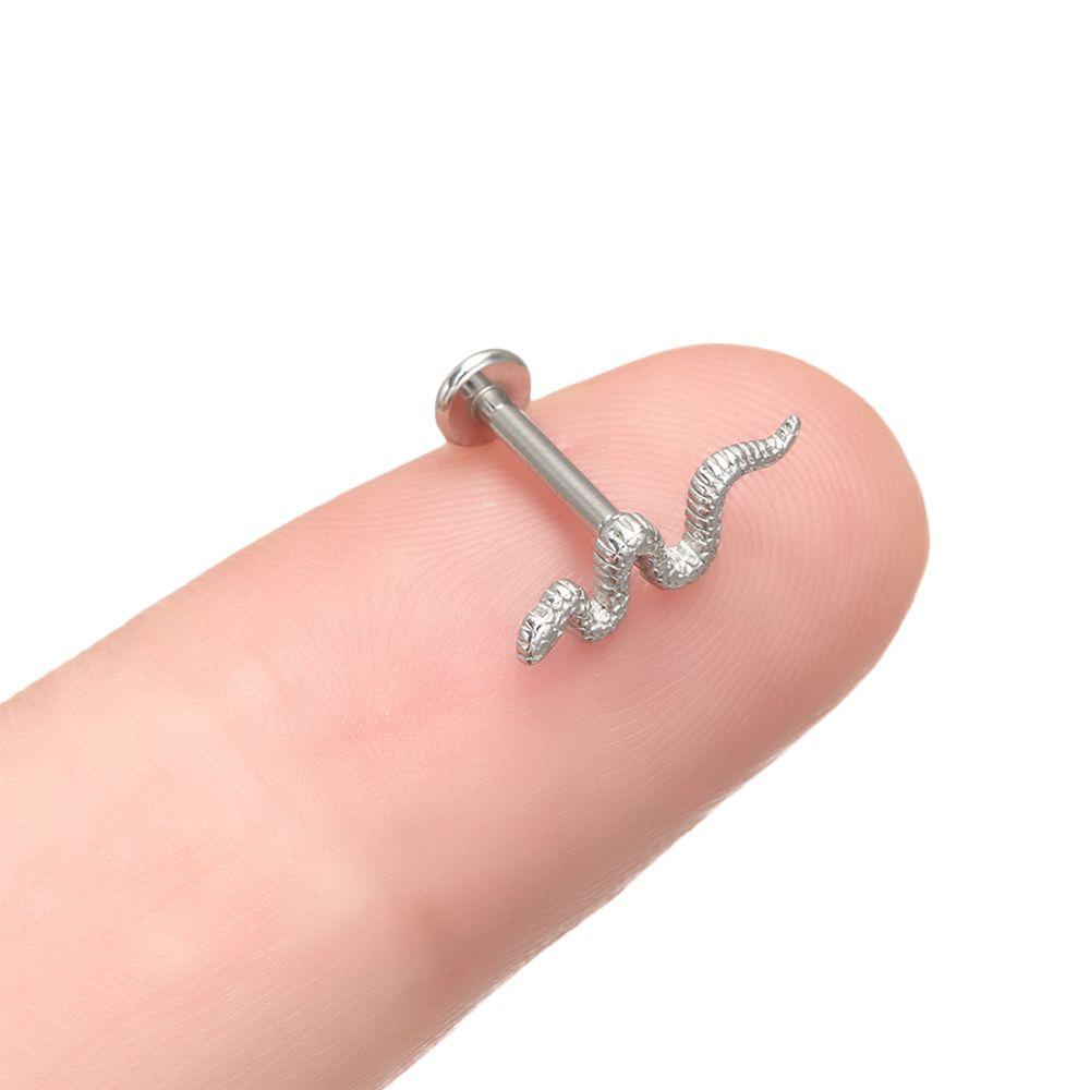 ❈ROWAN❈ 1pcs Flat End Lip Nail Earring Piercings Piercing Jewelry Ear Stud Safe and Non-toxic Snake Shape Implant Grade Steel Body Decoration Lip Rings