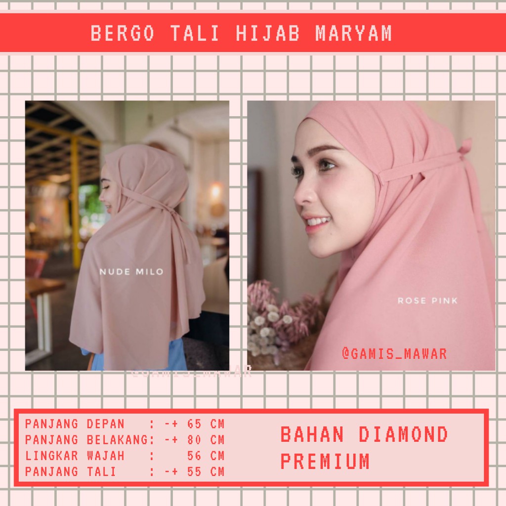 PROMO! PREMIUM BERGO TALI HIJAB INSTAN SEHARI HARI / HIJAB MARYAM DIAMOND-3