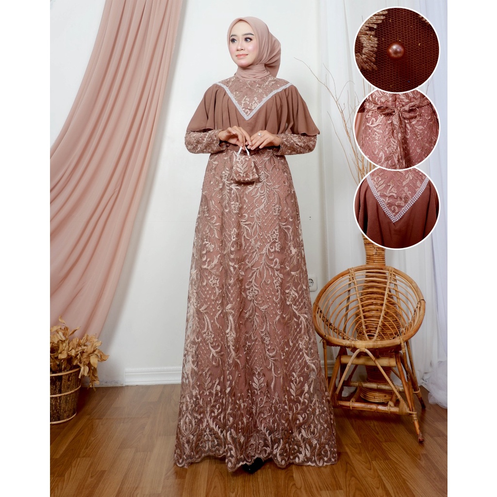 Kadai.baju / Gamis tulle tuton mutiara / Gamis brukat wanita / Gamis pesta dan pernikahan SIZE M L XL XXL