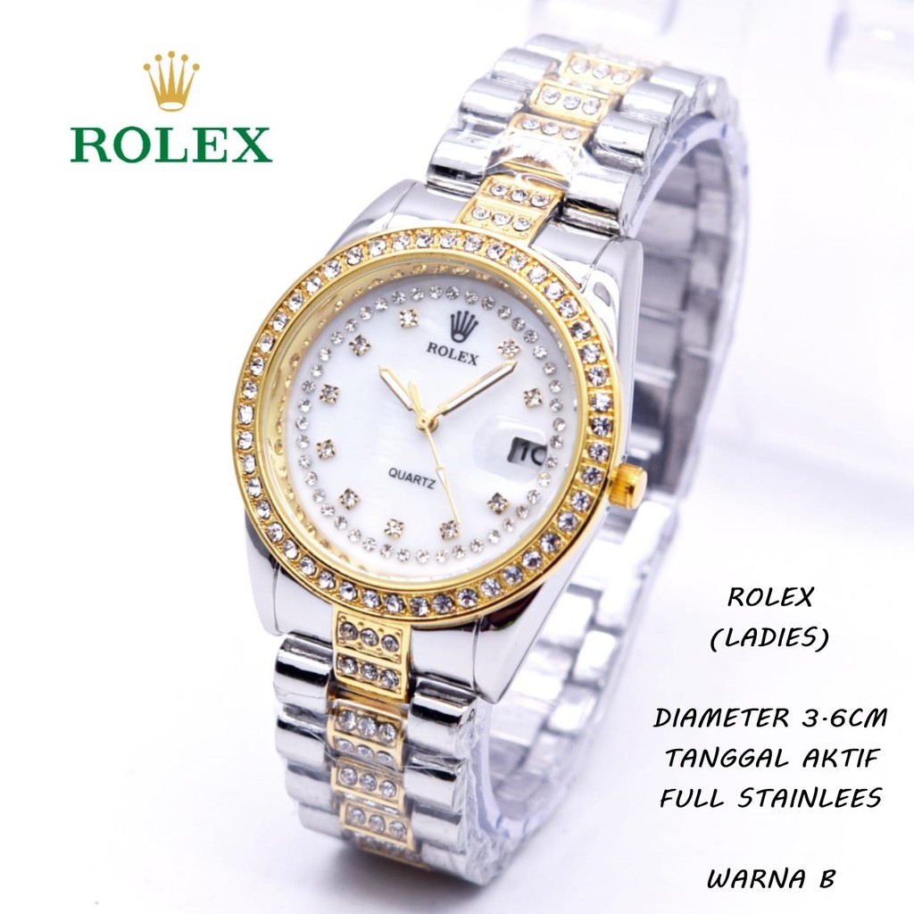 Jam Tangan Wanita/Cewek ROLEX Rantai tanggal aktif ada diamond