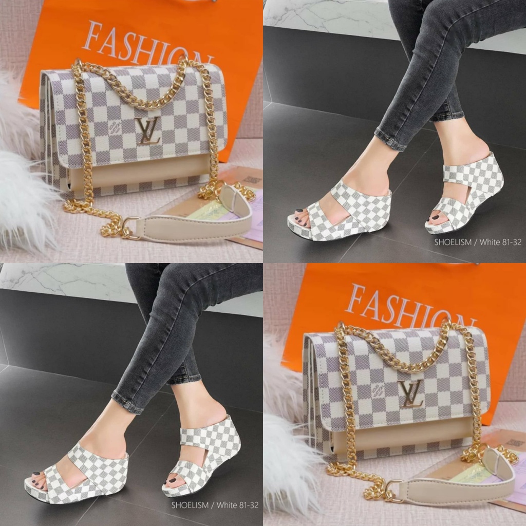 hadiah ulang tahun paket hampers sandal wedges wanitaa dan tas selempang rantai yesinta livina