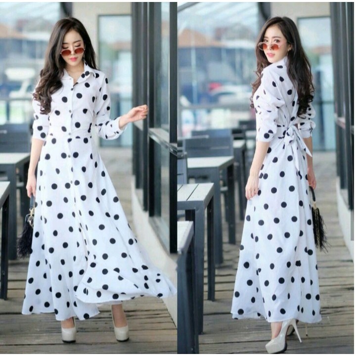 FWG - GAMIS POLKA 1092  / GAMIS WANITA / MAXI DRESS KOREA / BAJU WANITA / LONGDRESS / GAUN PESTA