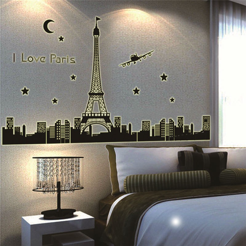 STIKER STICKER DINDING TEMBOK GLOW IN THE DARK WALLSTIKER WALLSTICKER KOTA DUBAI I LOVE PARIS LONDON