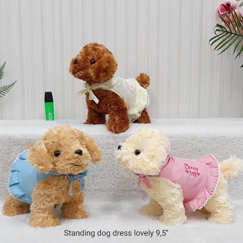 Boneka Dog Lovely Standing Size 24cm/Boneka Hewan/Animal Boneka/Boneka Dog Dress/Boneka Anjing