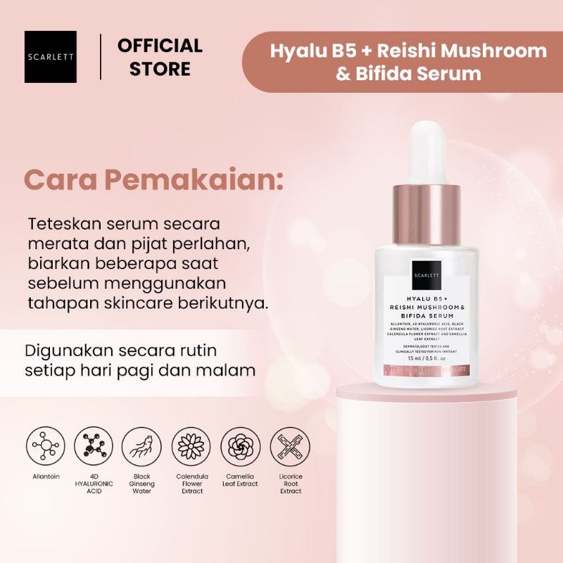 Scarlett Whitening Age Delay Hyalu B5 Reishi Mushroom & Bifida Serum Membantu menyamarkan tampilan k