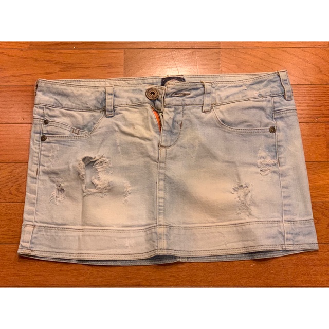 Rok Jeans - Bershka Denim Ripped Mini Skirt