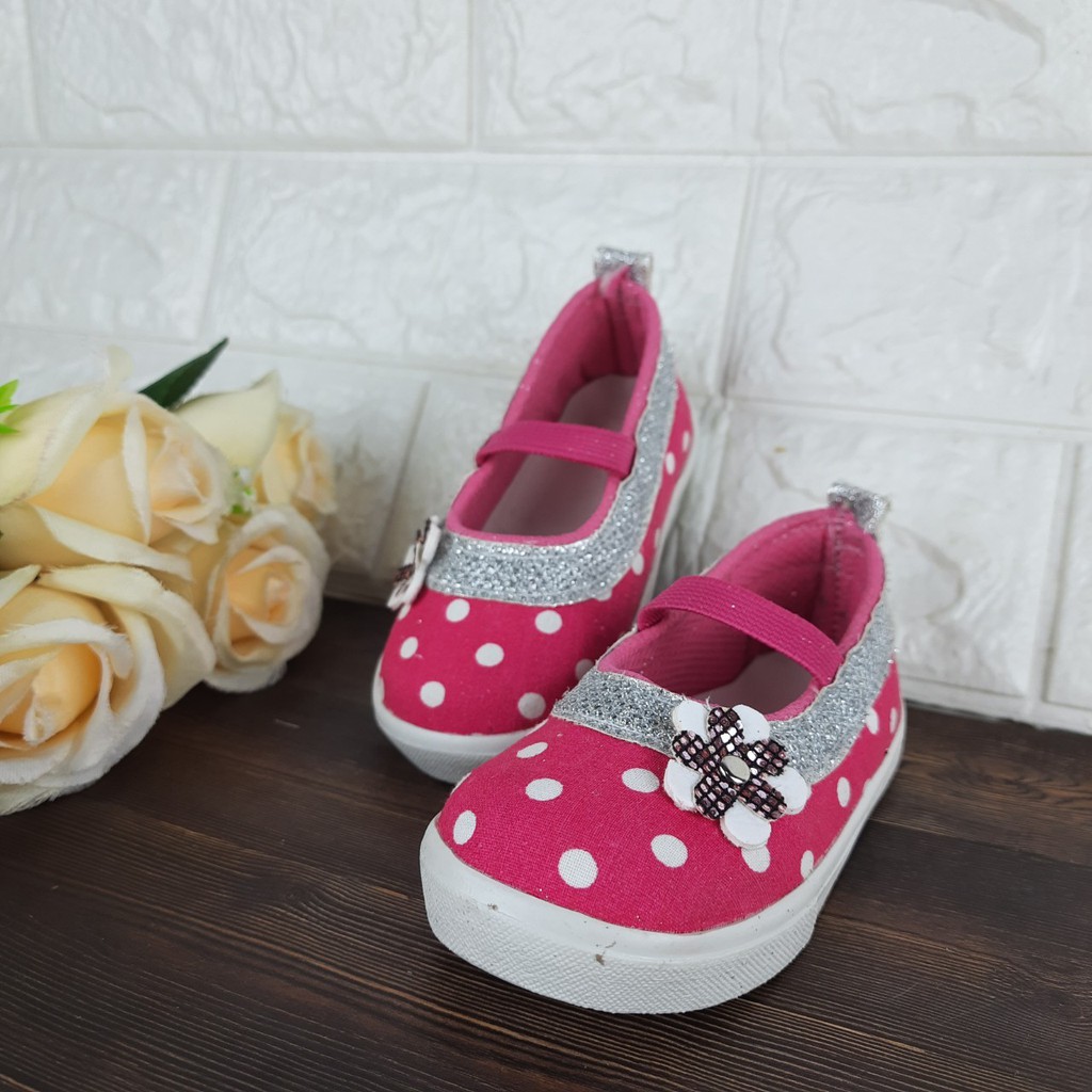 [TAMAN SEPATUKU] SEPATU TRENDY MURAH ANAK PEREMPUAN 1-3 TAHUN POLKADOT BUNGA PINK FANTA FAX17