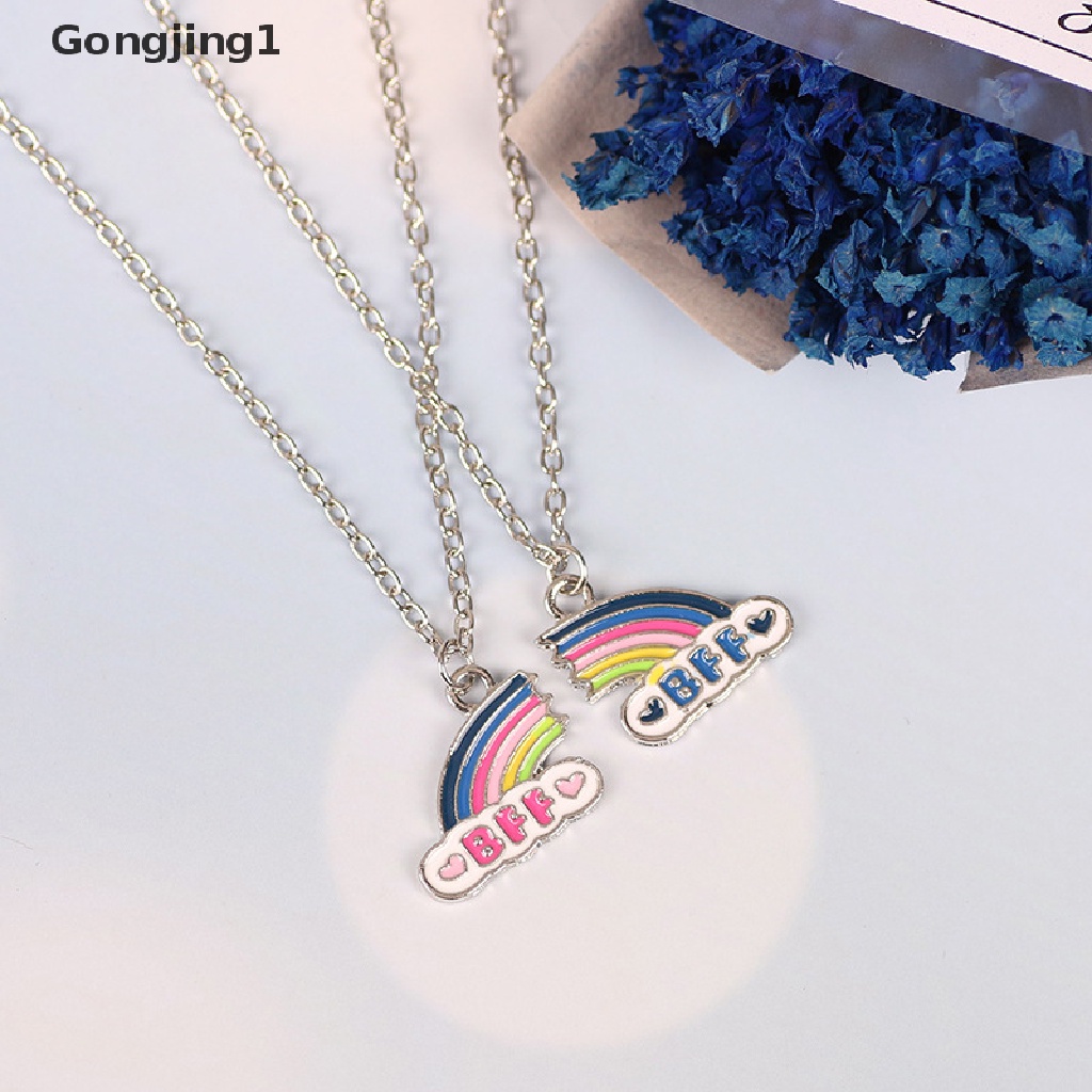 Gongjing1 2 Pcs Kalung Rantai Dengan Liontin Hati Warna Pelangi Untuk Pasangan / Sahabat