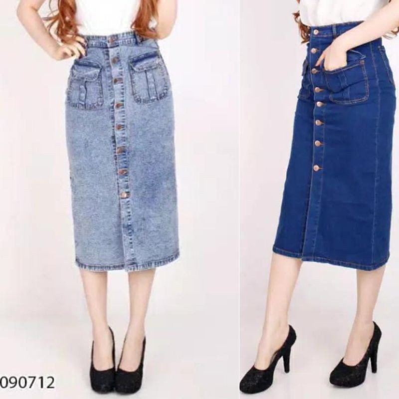 Rok span 7/8 | Rok kancing deret | Rok jeans | Rok