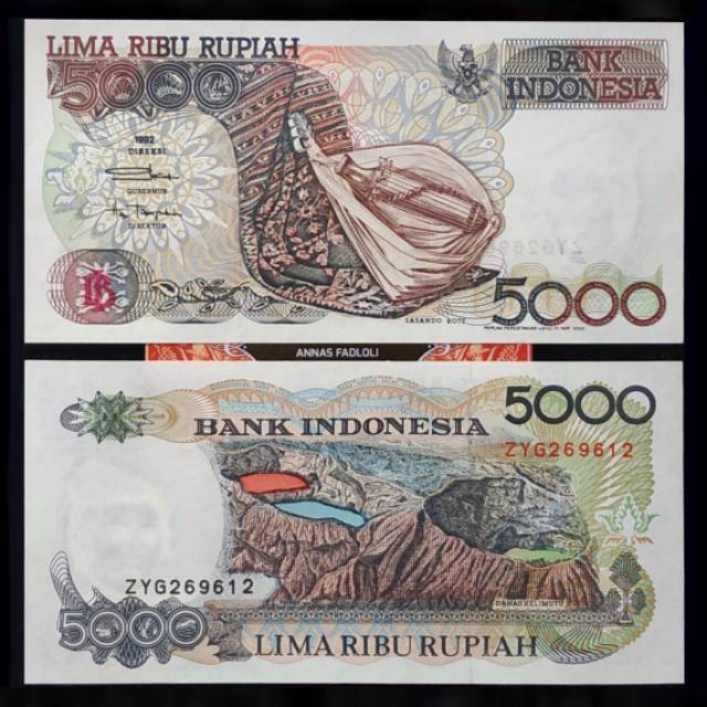 (GRESS/UNC) Uang kuno 5000 rupiah sasando rote uang jadul 5rb danau kelimutu