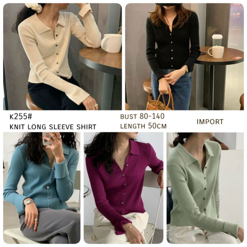 MDLV ~ K255# Knit Long Sleeve Shirt Atasan Blouse Rajut Lengan Panjang Fashion Import