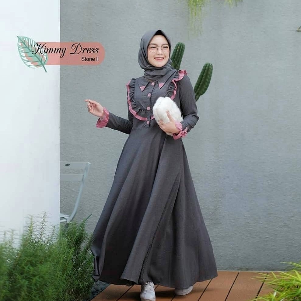 KIMMY DRESS BOM BAHAN MOSSCRAPE TERBARU Dress Wanita Remaja Kekinian Gaun Muslim Polos Gamis Simple 