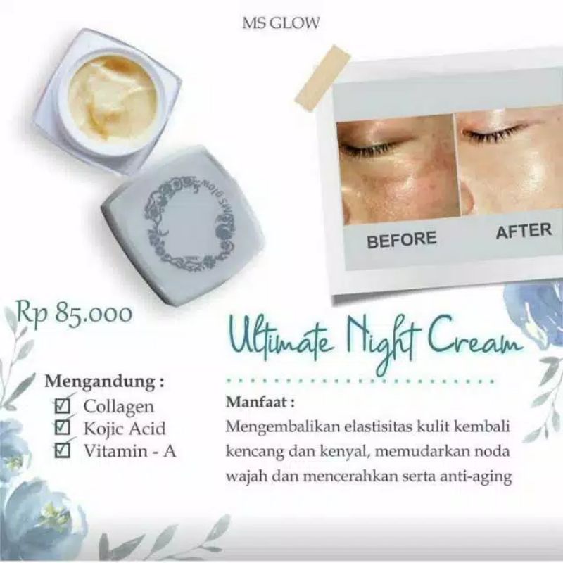 Ultimate night cream MS Glow 100% original  pelembab wajah wanita menghilangkan flek(bisa cod)