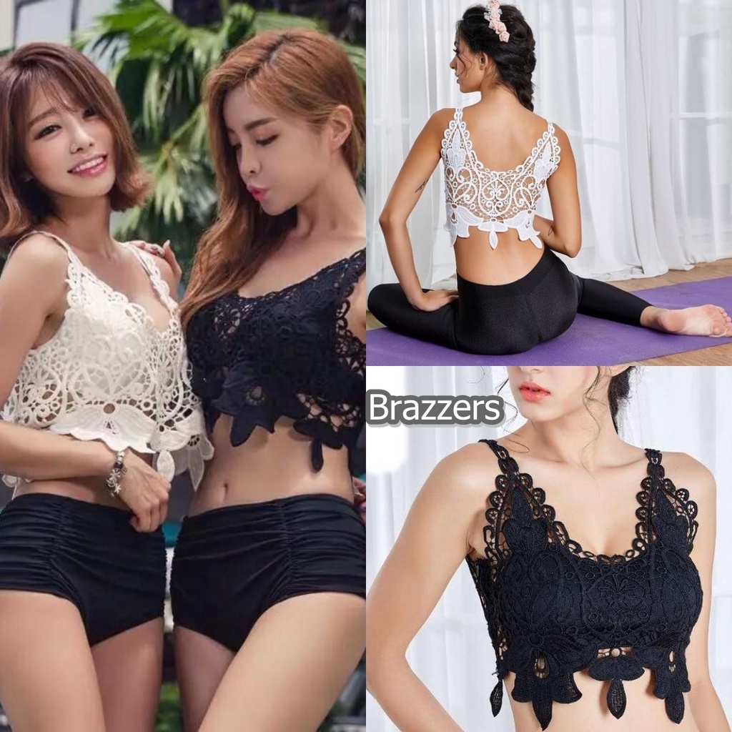 Outer Crop Wanita Bralette Lace Bh Sport Bra Yoga Ukuran Size 34 34B 36 36A 38 Brokat Brukat Transpa