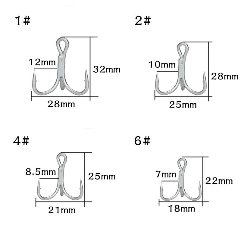 50Pcs Fishing Hook Strengthen Hooks Diperkuat Jangkar Ikan Treble Tiga Kait Memancing 4X Kali Memancing Garpu Tiga Cakar Kait