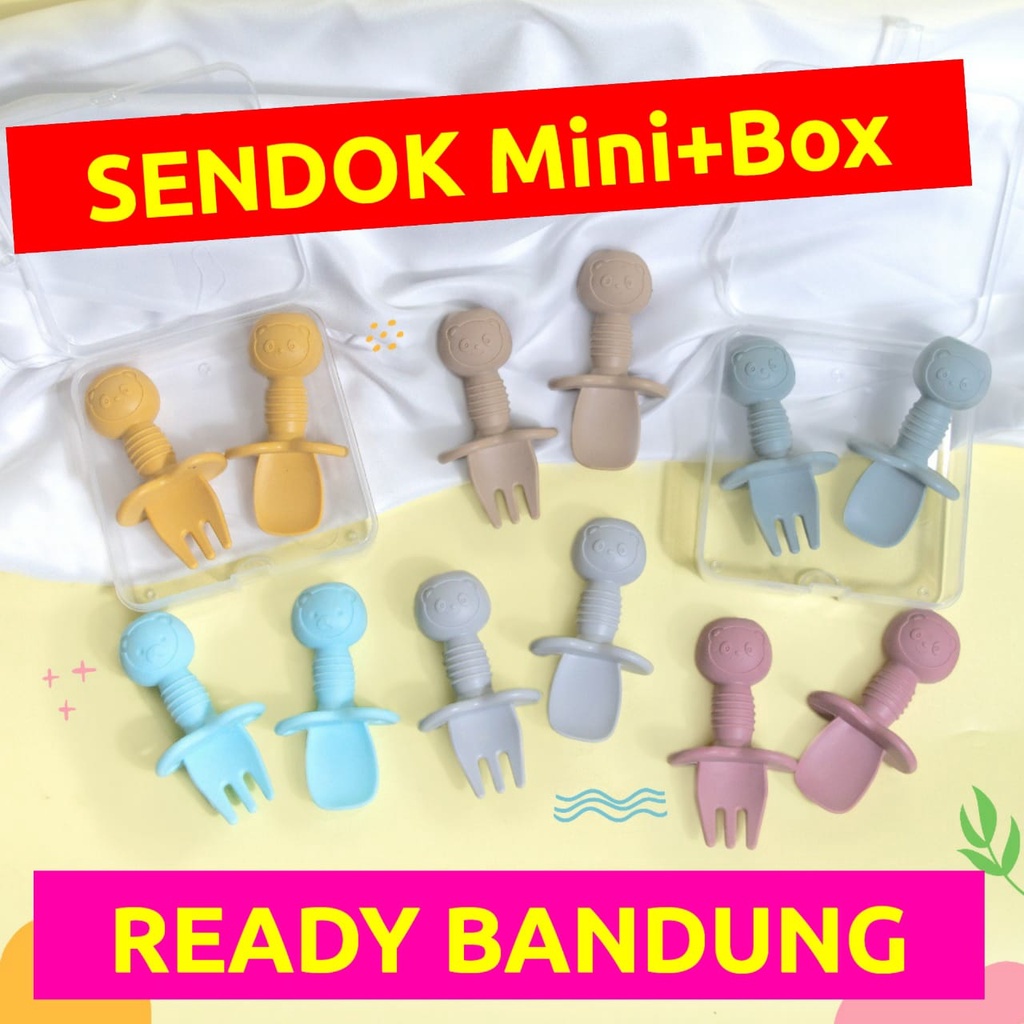 SENDOK SET SILICONE MUNGIL UNTUK BAYI 1 set sendok garpu + box silicon, silikon anti sedakSPOON / HIGH QUALITY FOOD GRADE BABY SILICONE SPOON / BABY TRAINING FORK &amp; SPOON/ BABY FEEDING SPOON SET SENDOK UNTUK BAYI SENDOK UNTUK BELAJAR MAKAN BAYI