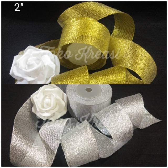 Pita glitter 2inci / 5cm warna silver dan emas